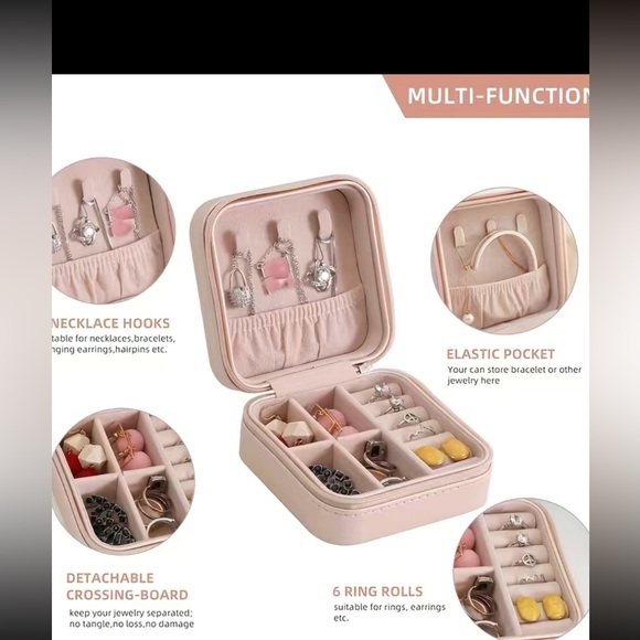 Pink- Pocket jewelry case, PU leather Perfect for travel organizer 3.93 x 3.93 - Picture 8 of 11